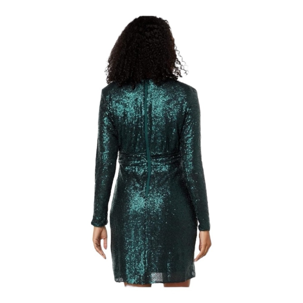Donna Morgan Sequin Mini Dress Long Dolman Sleeves in Green Size 16 - Picture 3 of 9